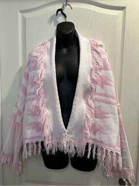 Handmade upcycled Pink patterned tapestry jacket / sweater